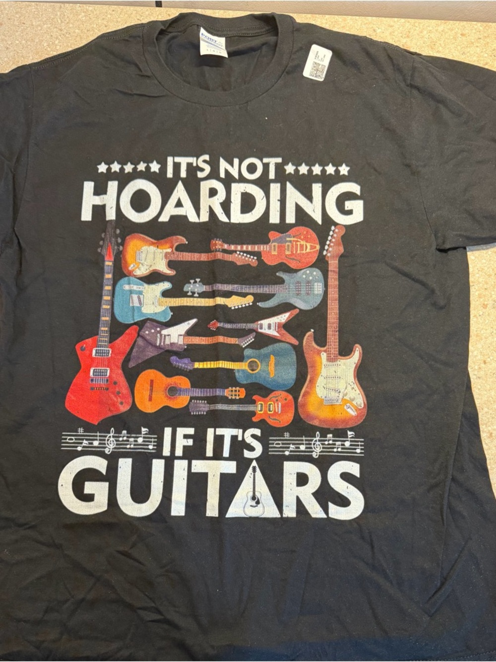 Port and Company Black Tee with Colorful Guitar Graphic